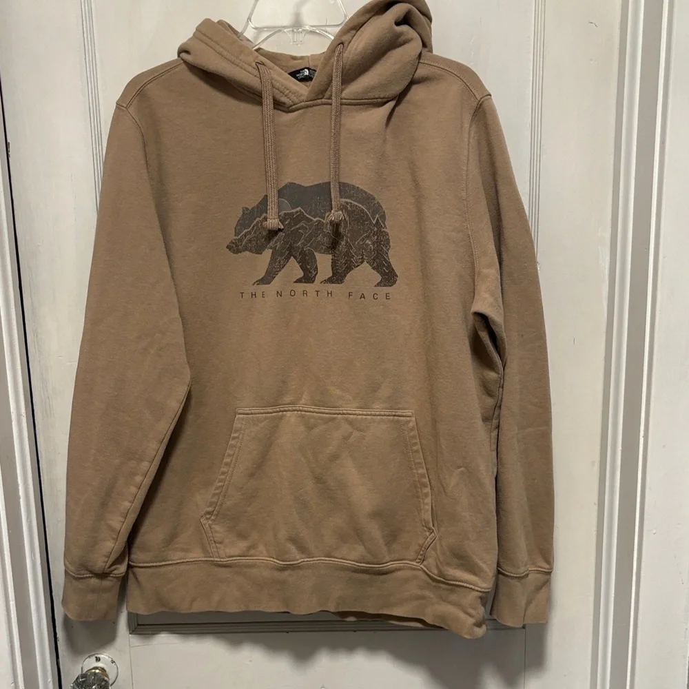The North Face Tan Brown Hoodie with Bear Graphic Large